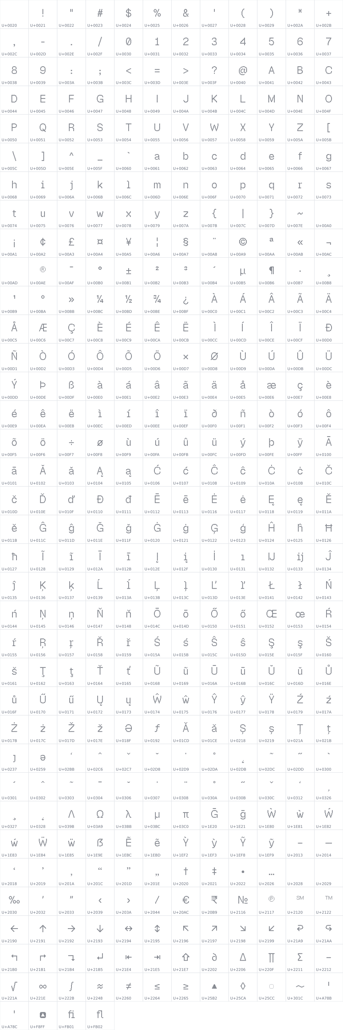 All 424 characters in Namche Shadow Pixel Triangle