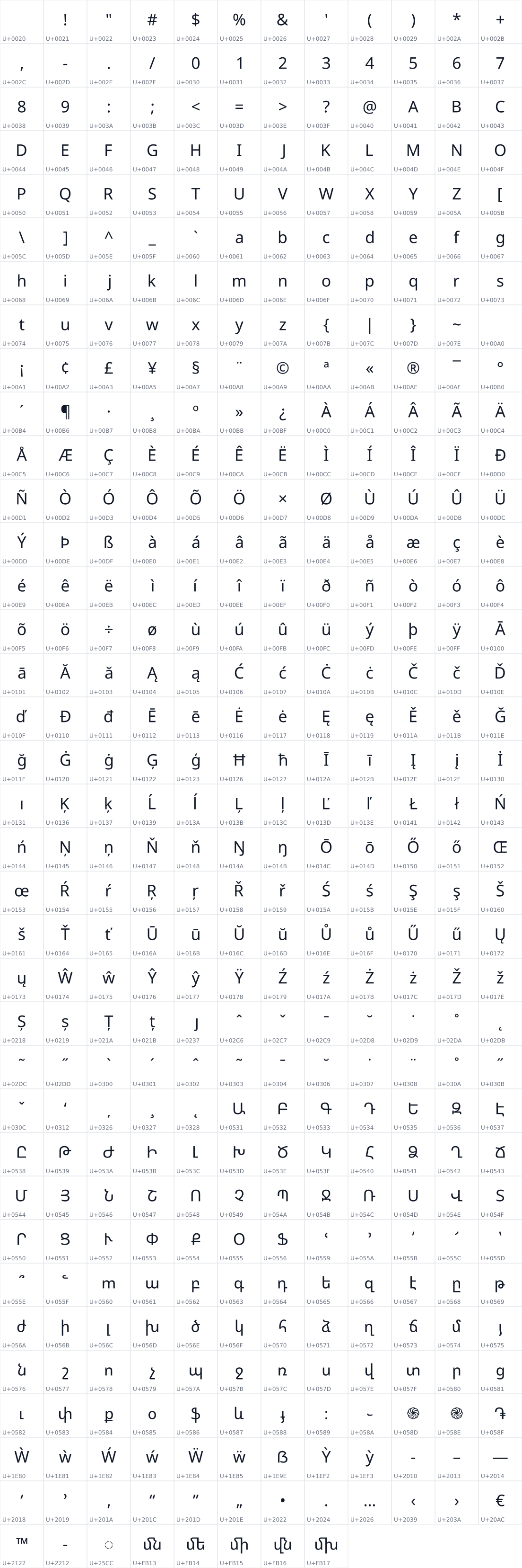 All 428 characters in Noto Sans Armenian