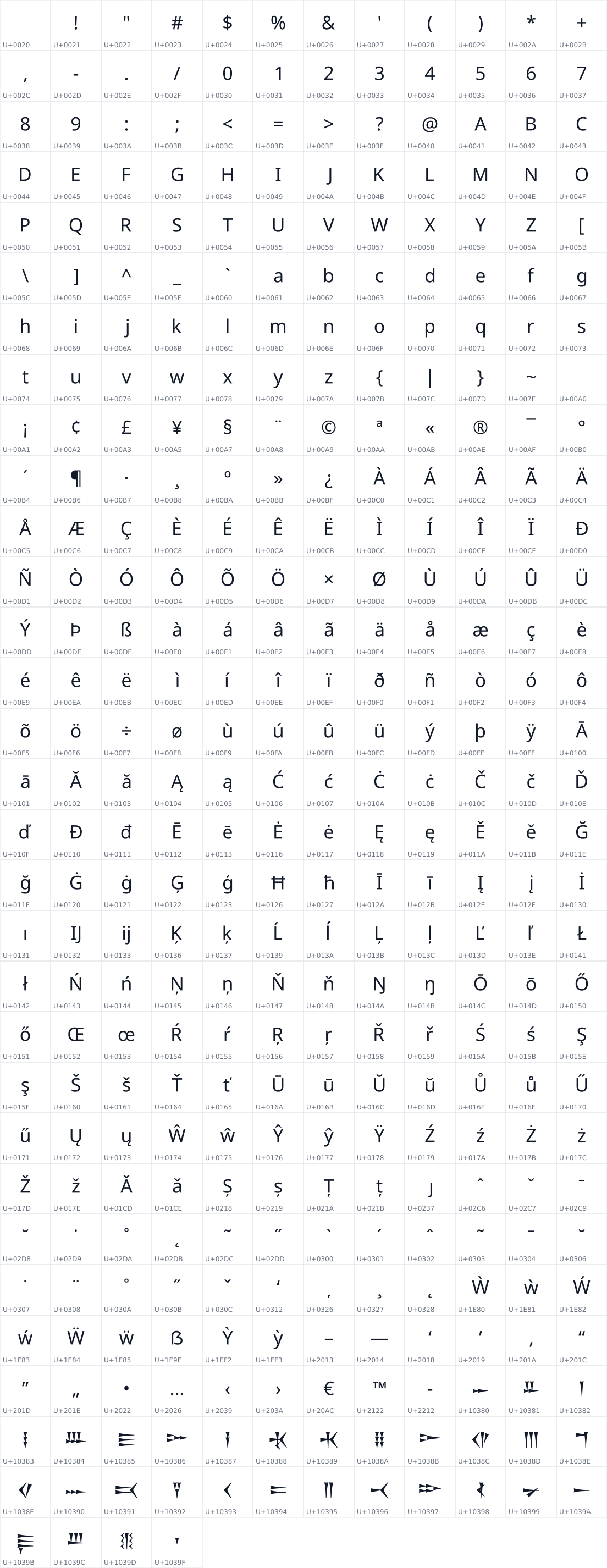 All 364 characters in Noto Sans Ugaritic