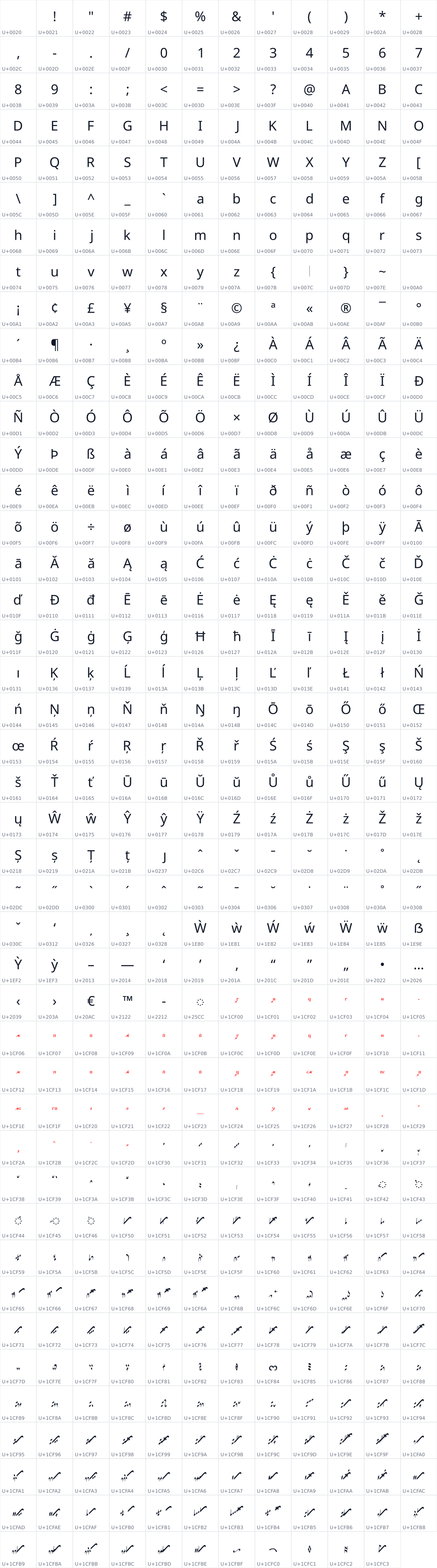 All 515 characters in Noto Znamenny Musical Notation