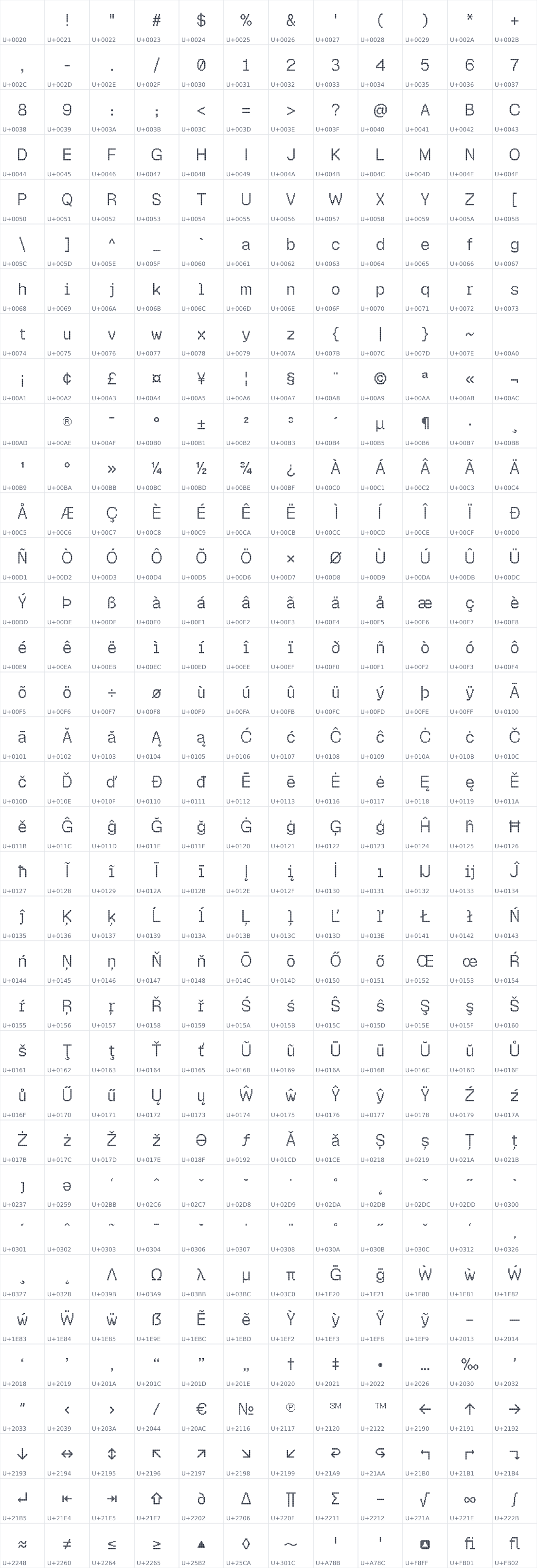 All 420 characters in Obvia Pixel
