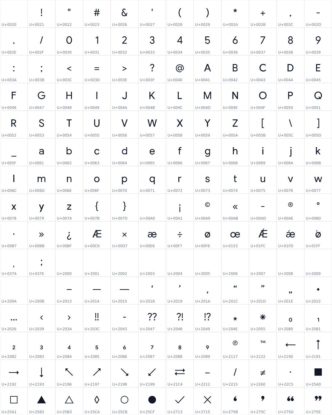 All 180 characters in Playground Sans