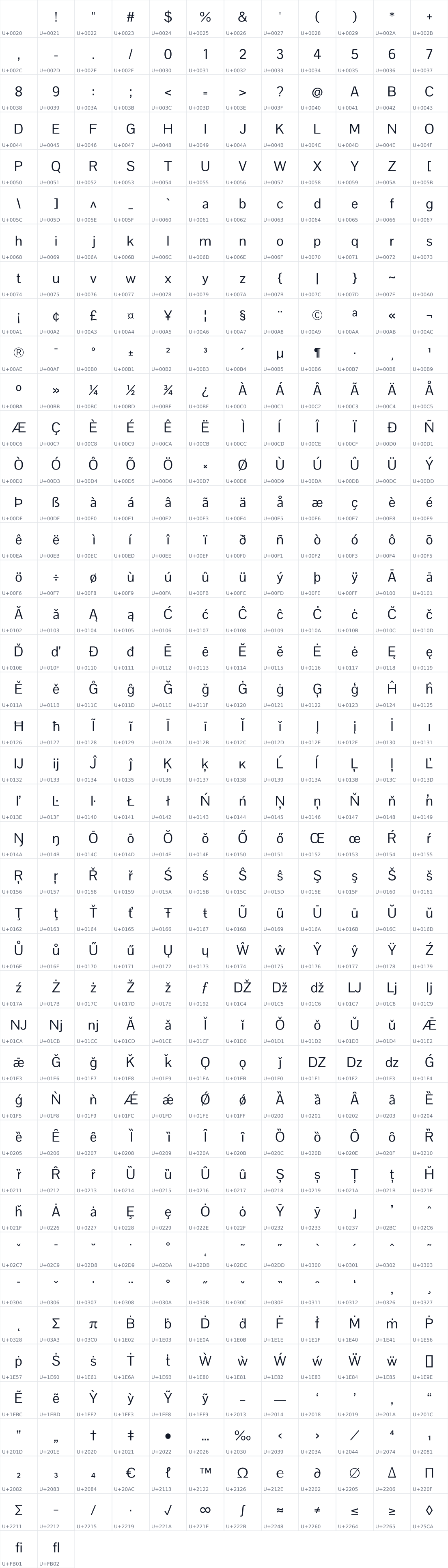 All 494 characters in Pontano Sans