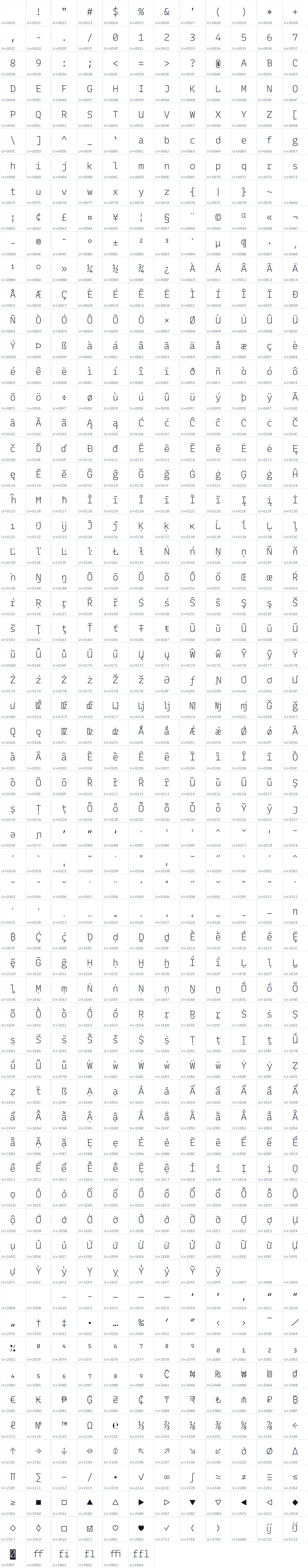 All 726 characters in Rec Mono Affine