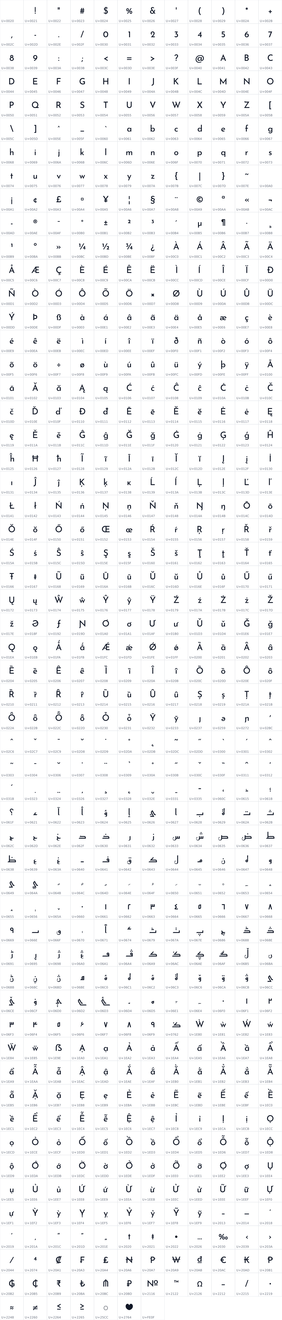 All 667 characters in Reem Kufi