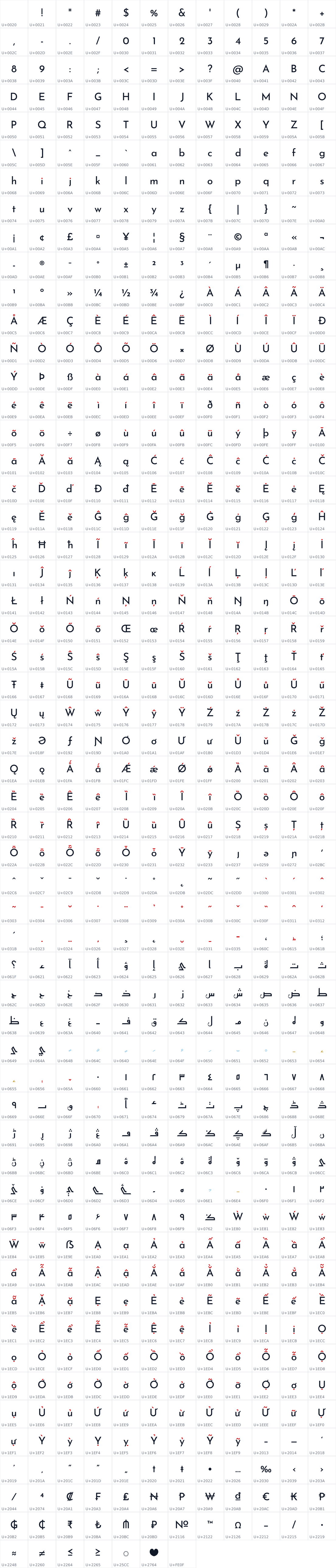 All 667 characters in Reem Kufi Fun