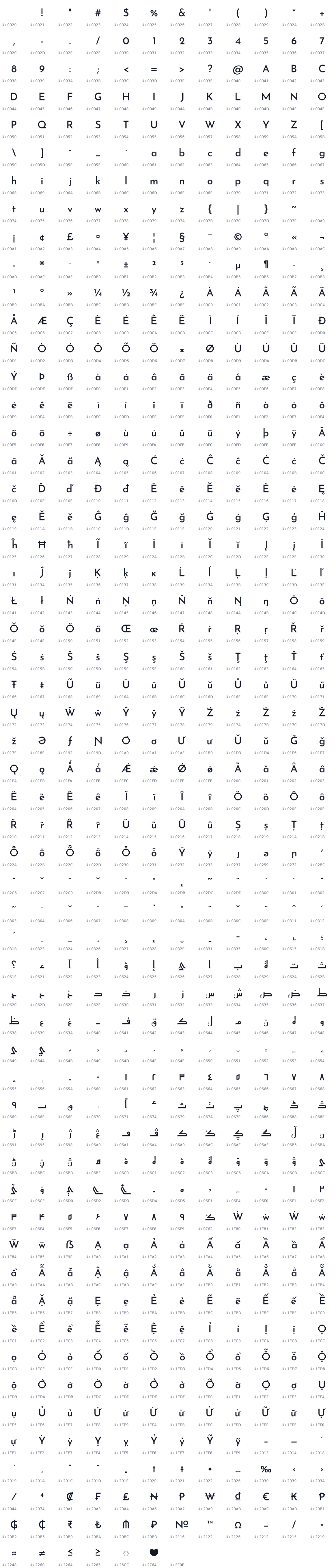 All 667 characters in Reem Kufi Ink