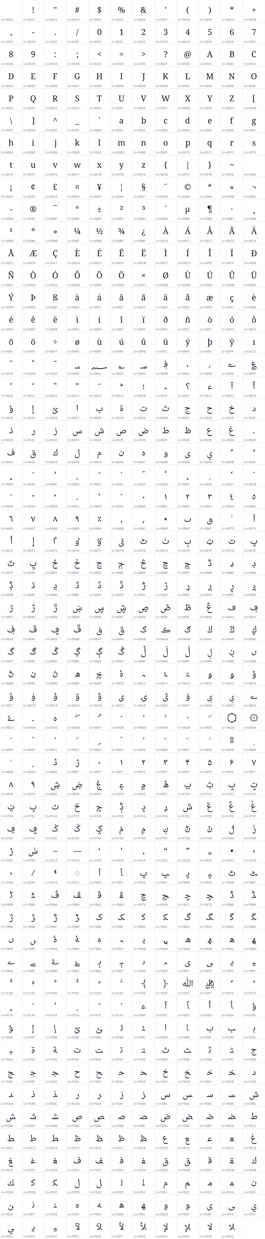All 671 characters in Sahl Naskh