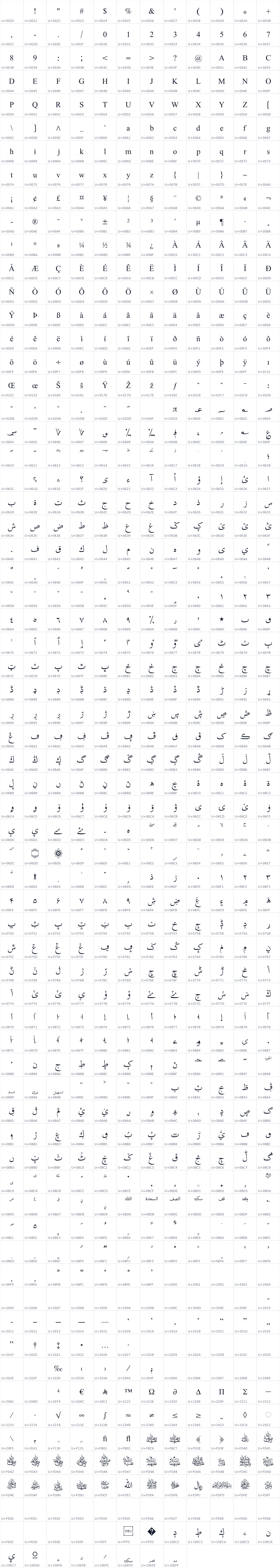 All 800 characters in Scheherazade New