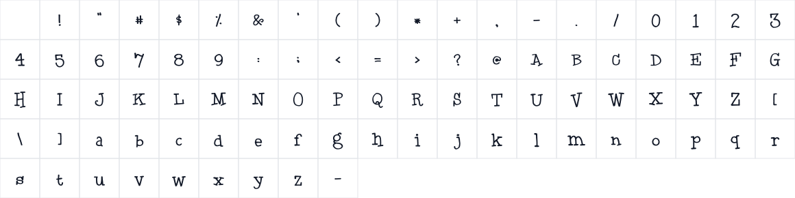 The first characters in ScratchFont