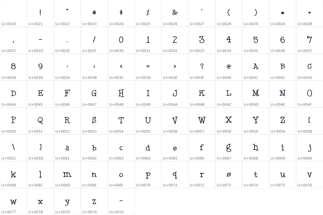 All 89 characters in ScratchFont