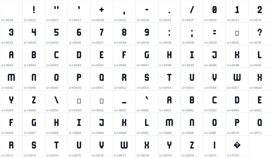 All 83 characters in Spiff Sans