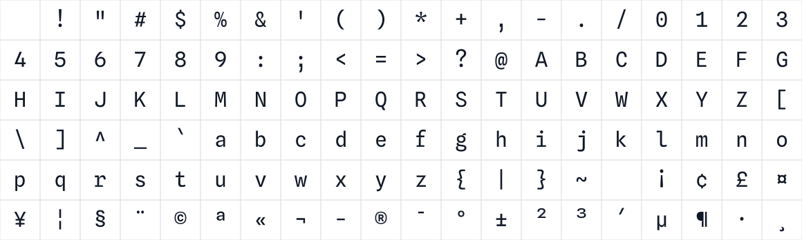 The first characters in Spline Sans Mono