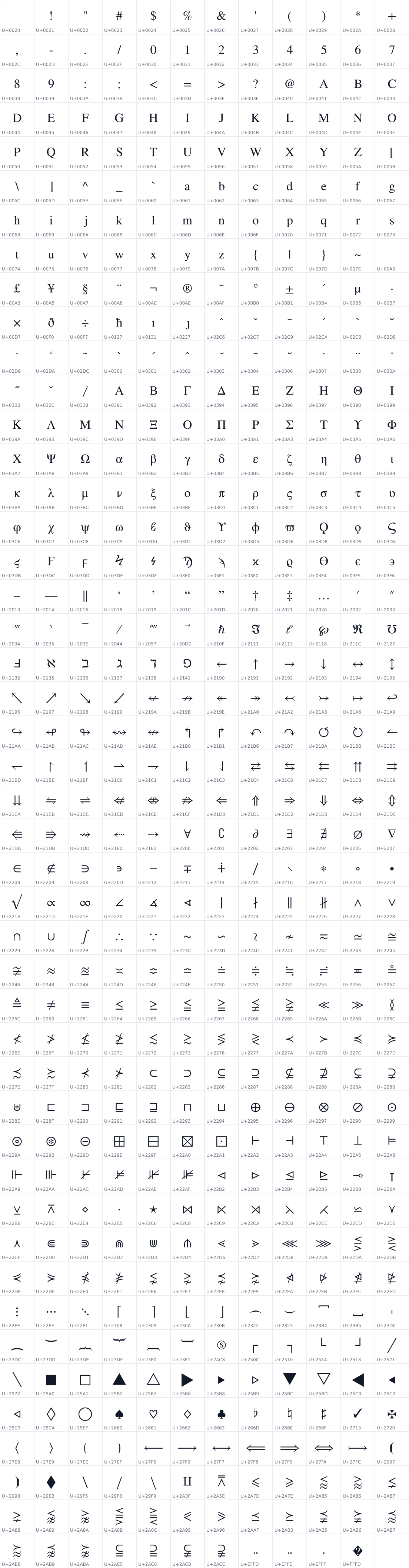 All 551 characters in STIX MathJax Main
