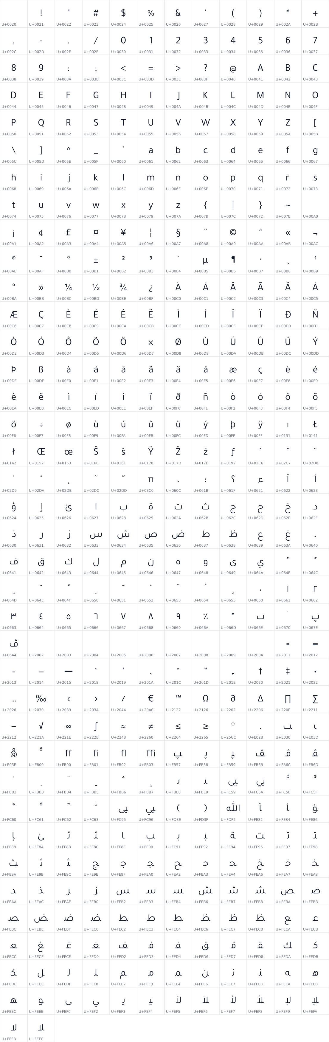 All 446 characters in Tajawal