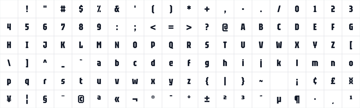 The first characters in Tektur Cond