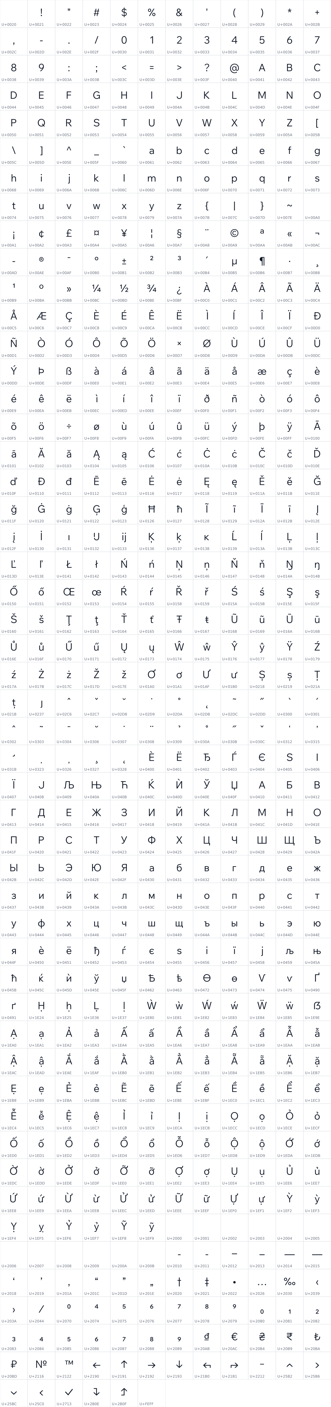 All 606 characters in Wix Madefor Text