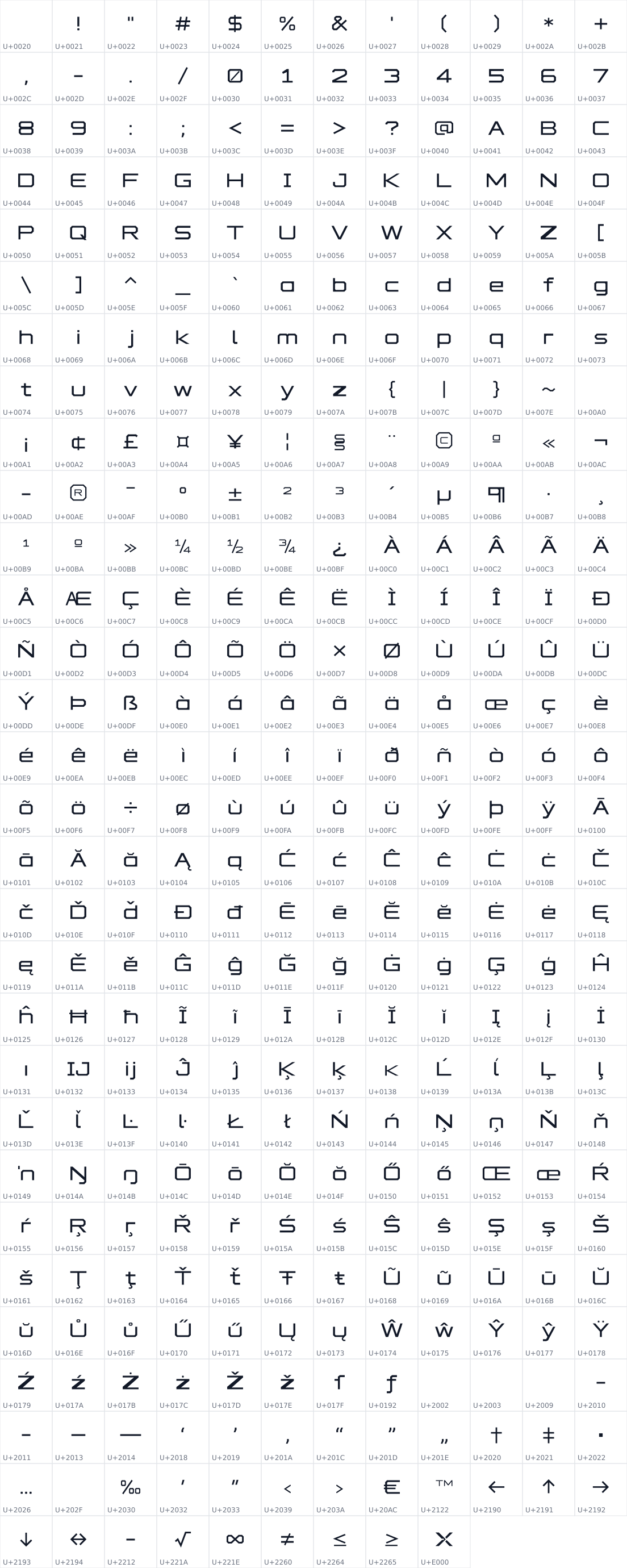 All 357 characters in XUQU体
