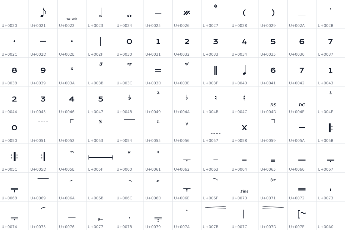 All 96 characters in XVACLE