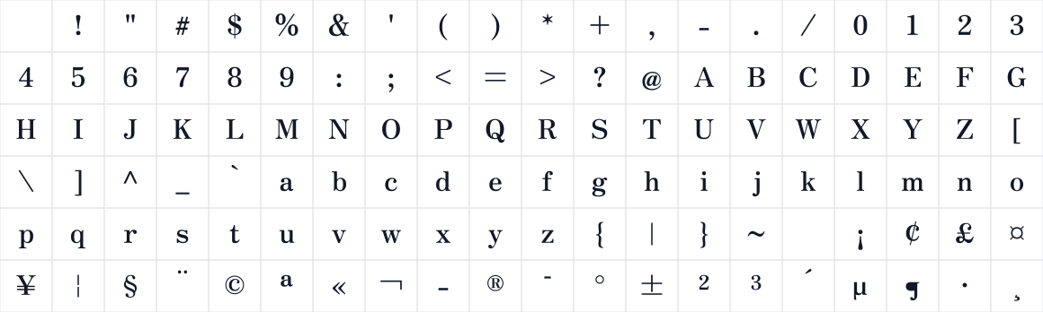 The first characters in Zen Antique Soft